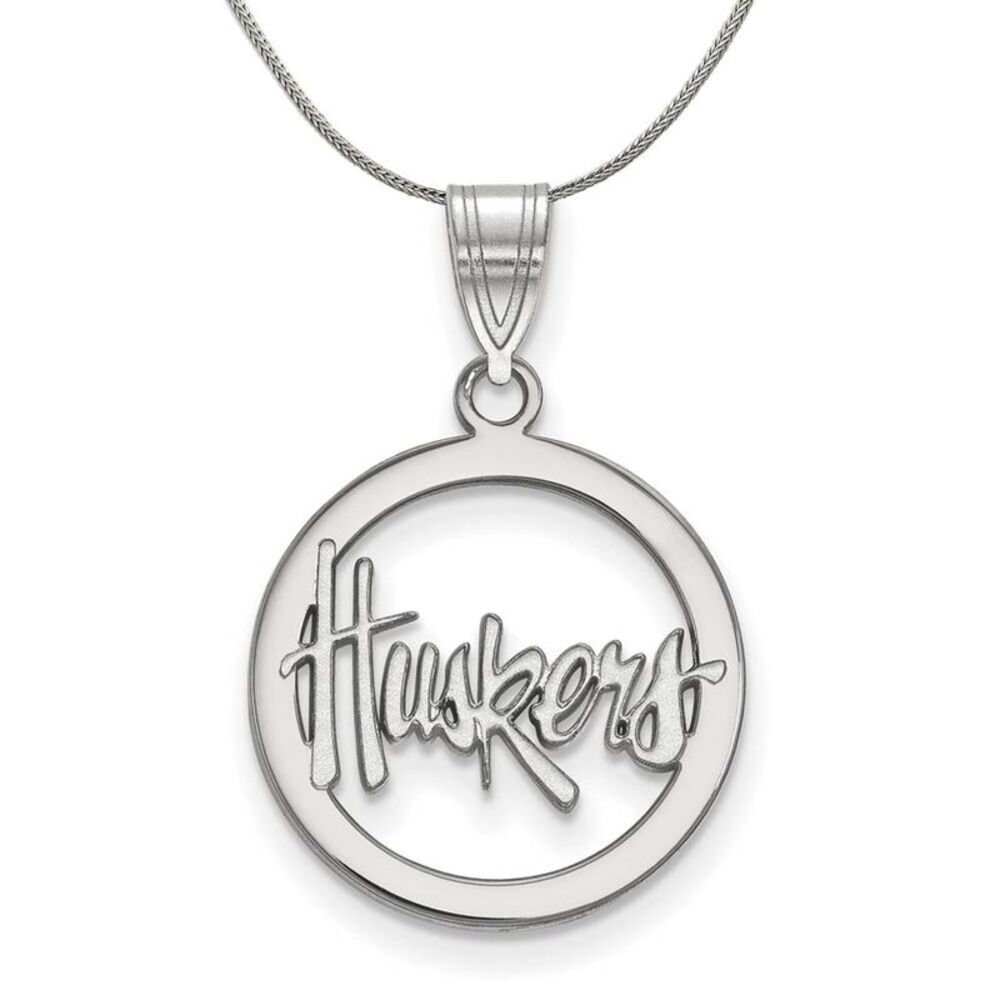 Sterling Silver U. of Nebraska Small Huskers Circle Necklace - 24 In